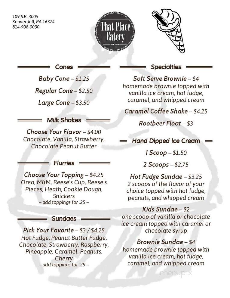 That Place Eatery - Kennerdell, PA menu_pic