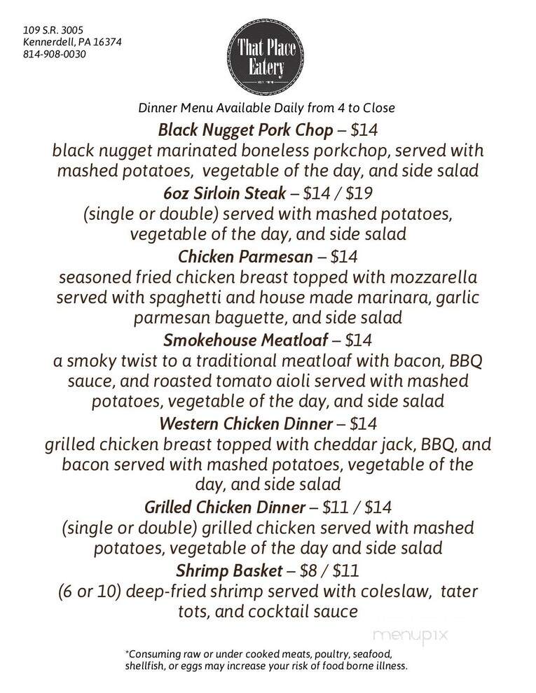 That Place Eatery - Kennerdell, PA menu_pic