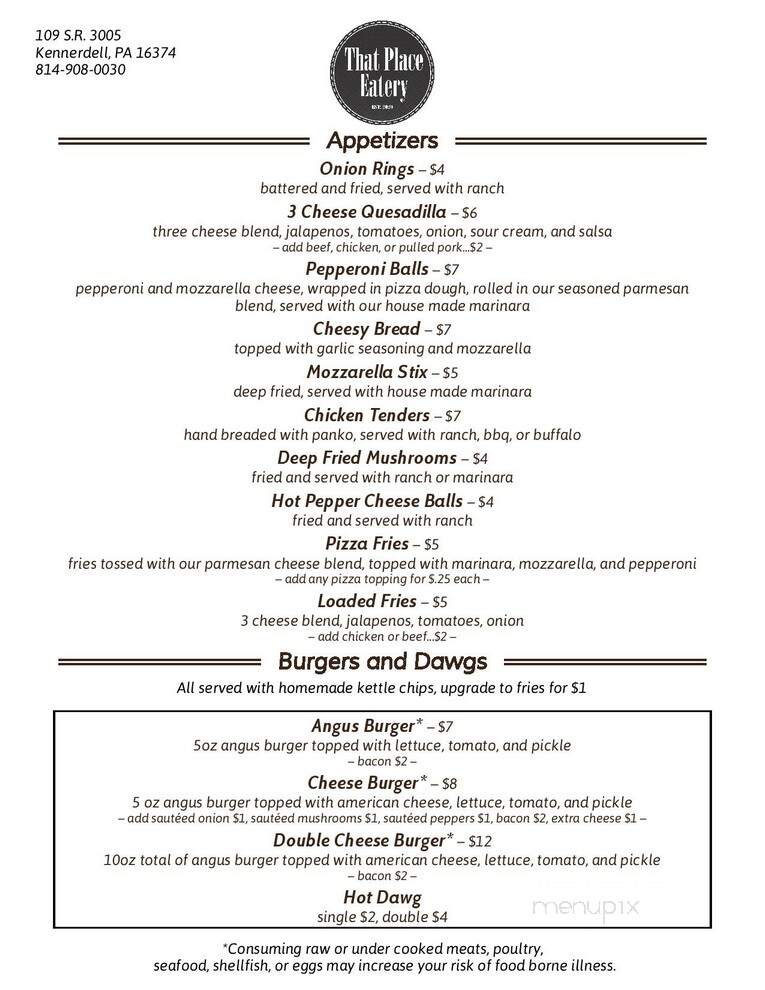 That Place Eatery - Kennerdell, PA menu_pic