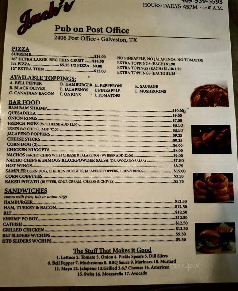 Jack's Pub - Galveston, TX menu_pic