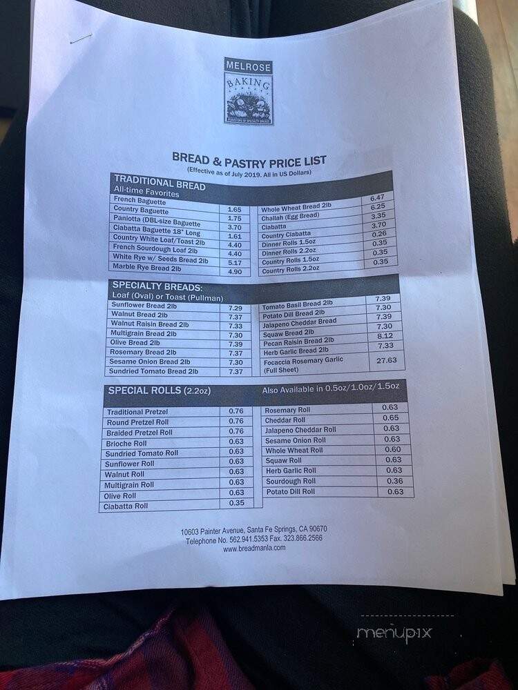 Melrose Baking Company - Santa Fe Springs, CA menu_pic