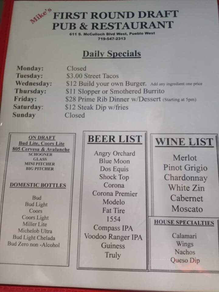 First Round Draft - Pueblo, CO menu_pic