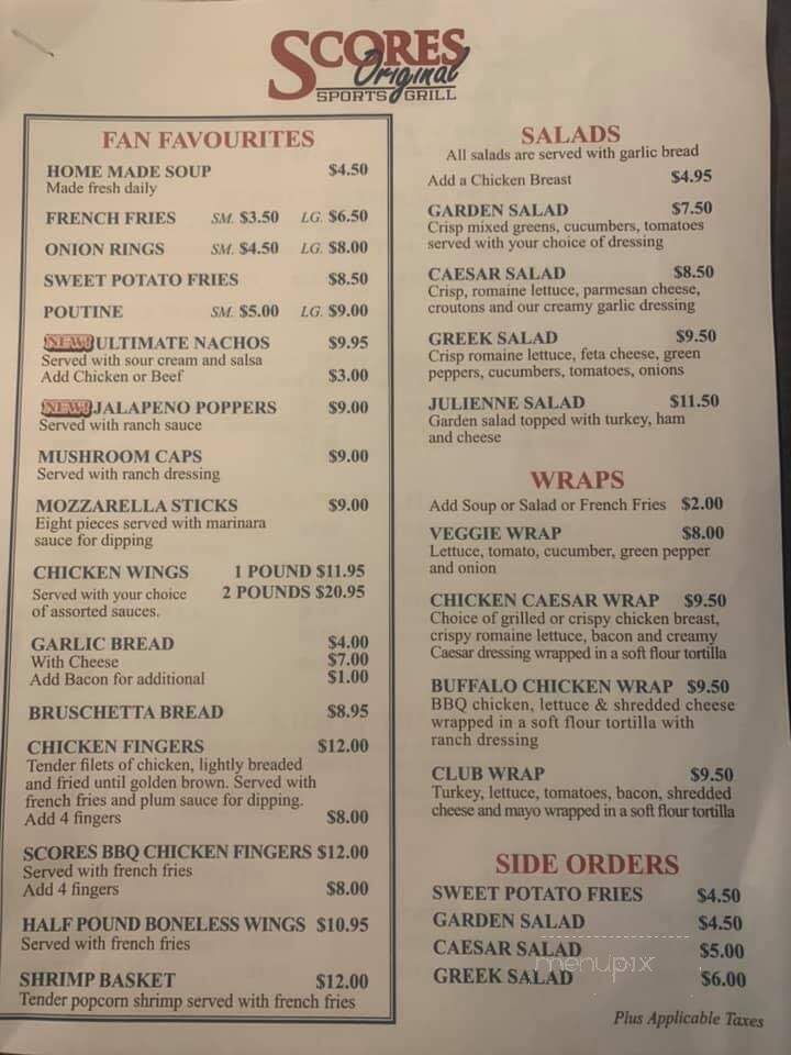 The Score Bar Grill - London, ON menu_pic