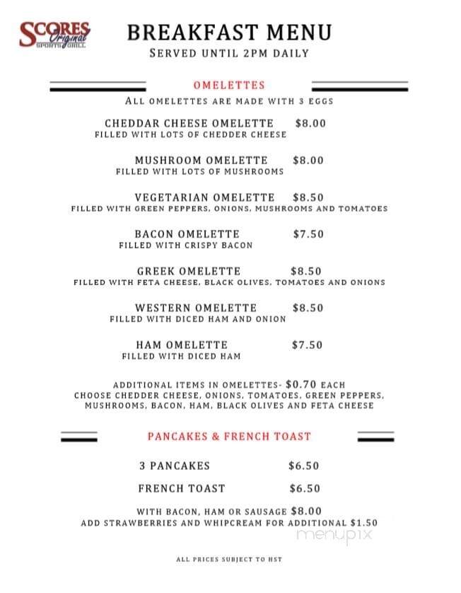 The Score Bar Grill - London, ON menu_pic