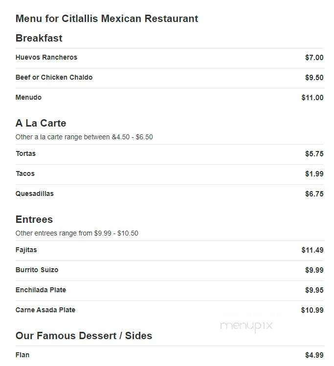 Citlallis Mexican Restaurant - Pearson, GA menu_pic