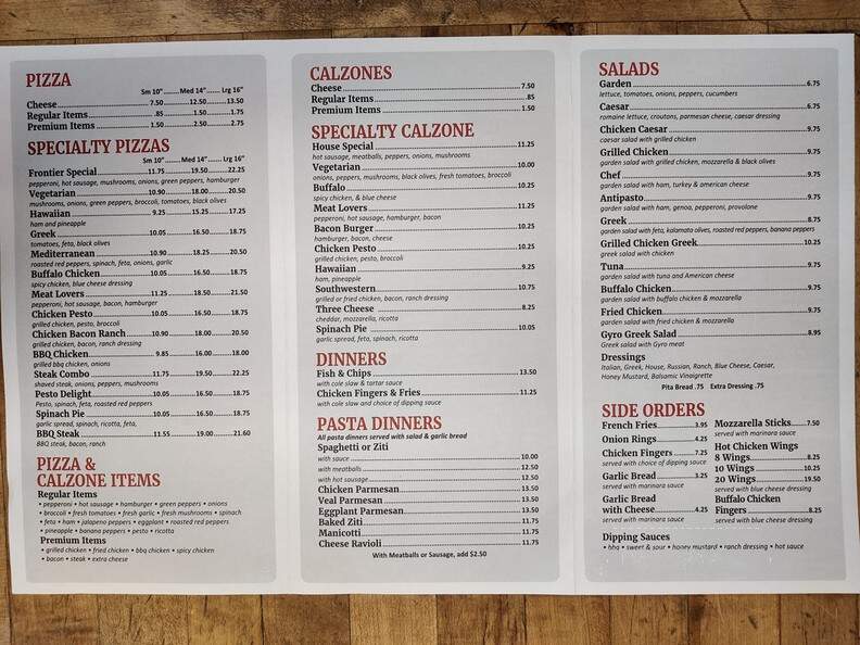 Frontier Pizza Place - Sunderland, MA menu_pic