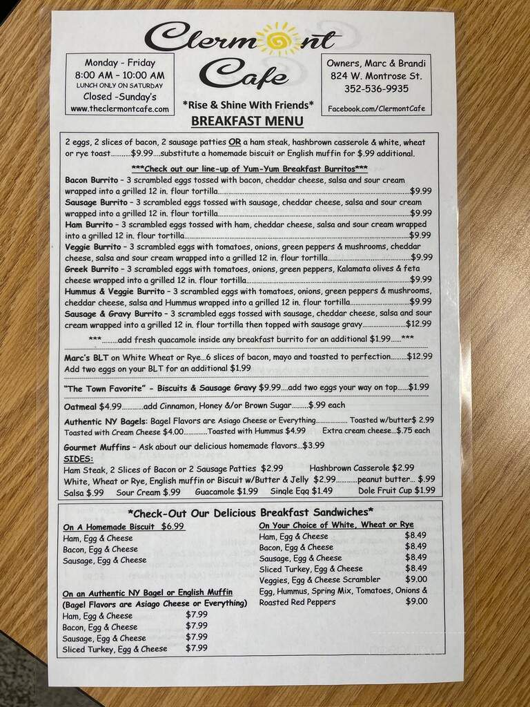 Clermont Cafe - Clermont, FL menu_pic