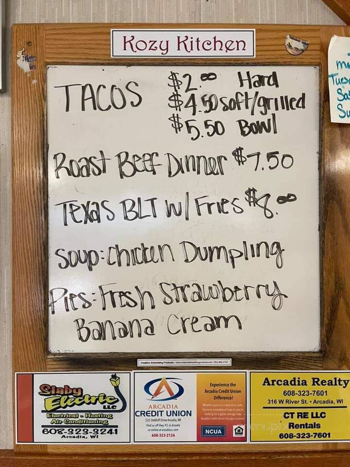 Kozy Kitchen - Arcadia, WI menu_pic