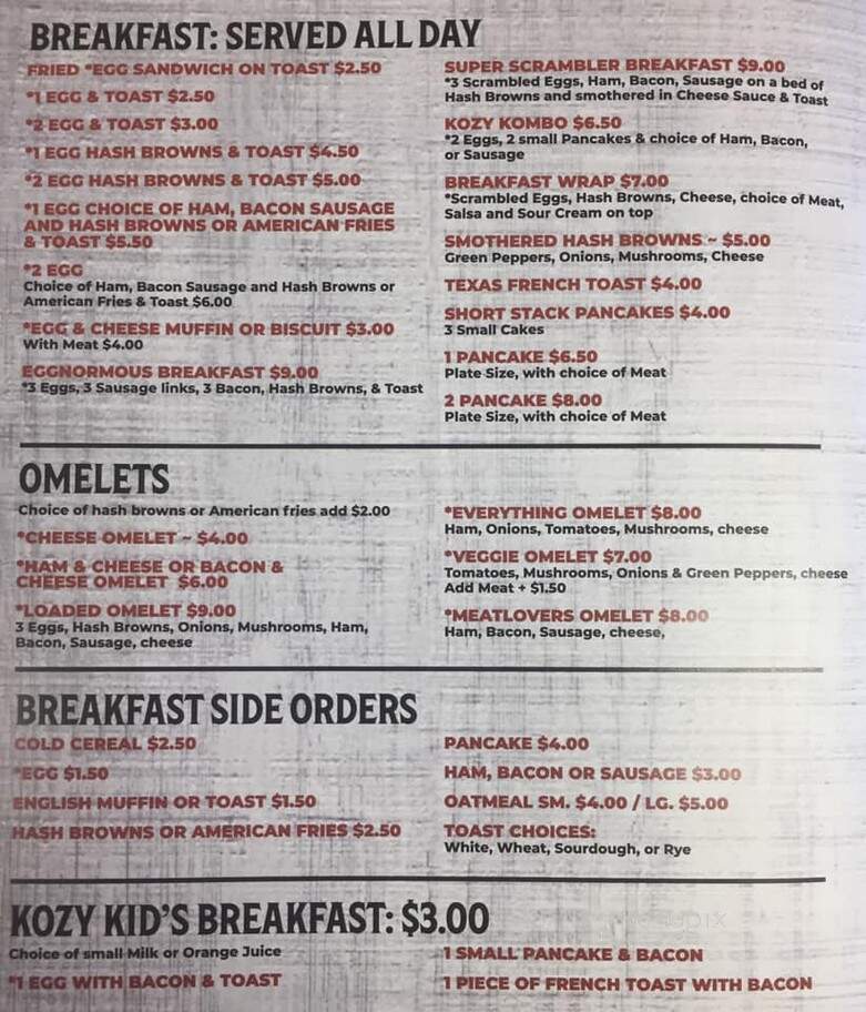Kozy Kitchen - Arcadia, WI menu_pic