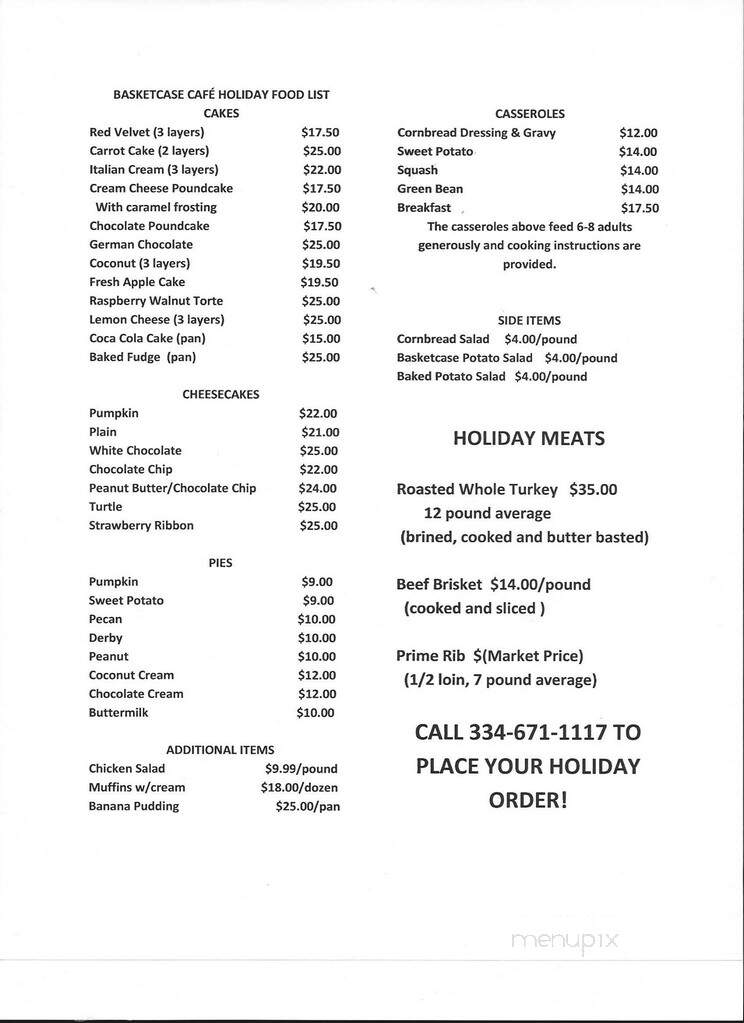 Basketcase Cafe - Dothan, AL menu_pic