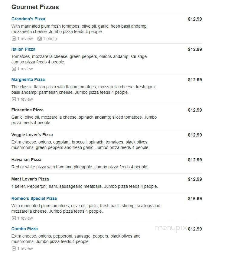 Romeo's Pizzeria - Myrtle Beach, SC menu_pic