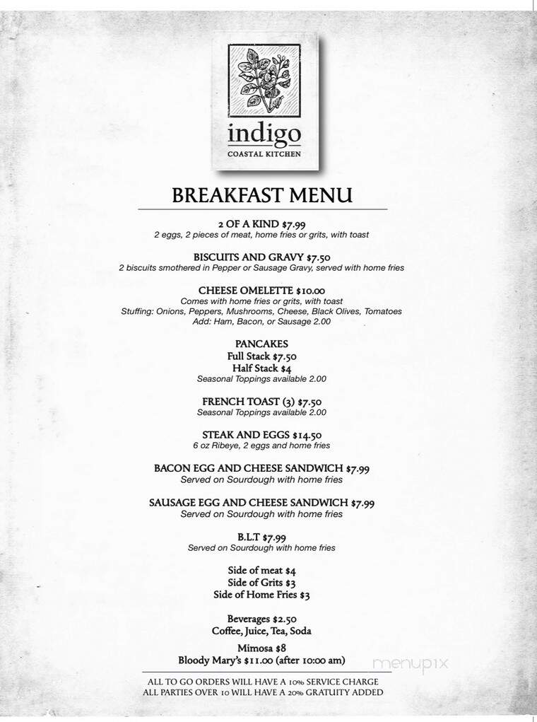 Indigo Coastal Kitchen - Myrtle Beach, SC menu_pic
