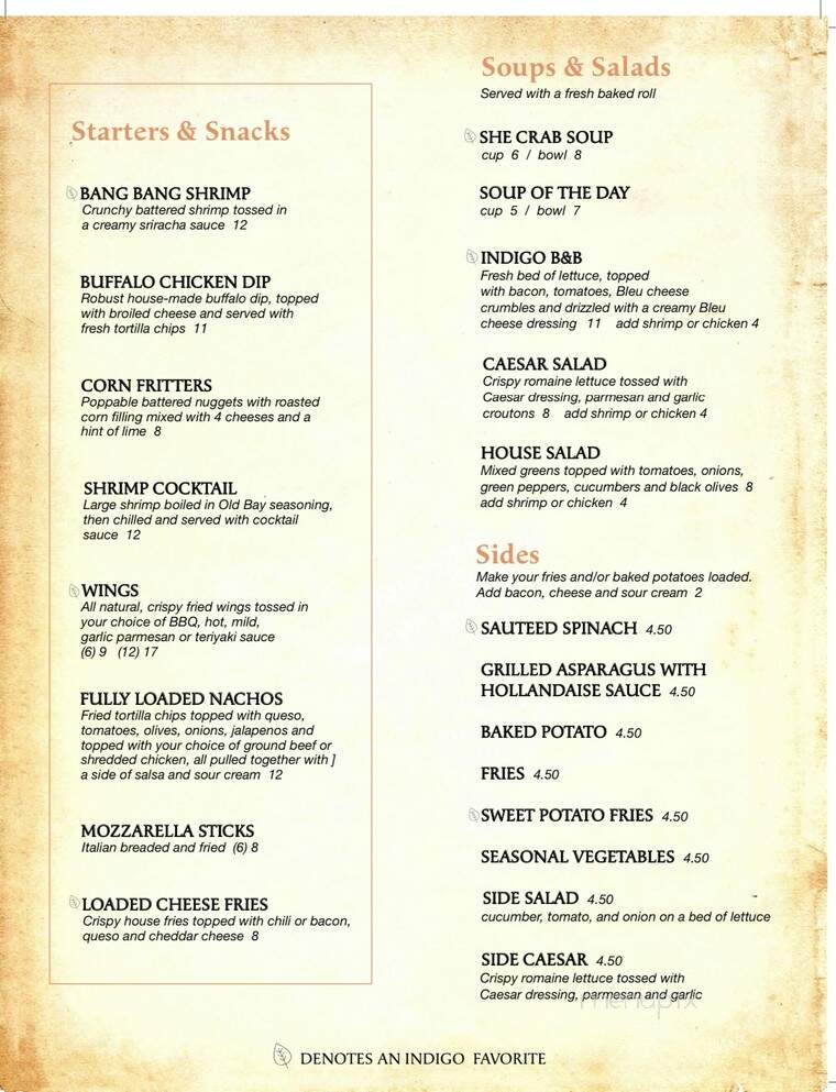 Indigo Coastal Kitchen - Myrtle Beach, SC menu_pic