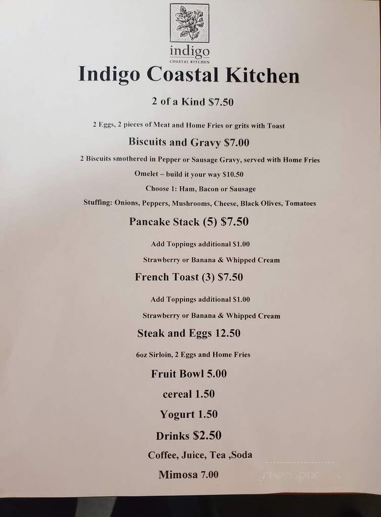 Indigo Coastal Kitchen - Myrtle Beach, SC menu_pic