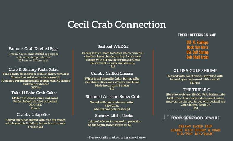 Cecil Crab Connection - Elkton, MD menu_pic