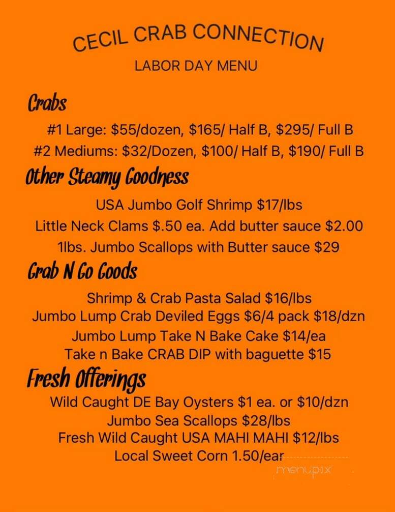Cecil Crab Connection - Elkton, MD menu_pic