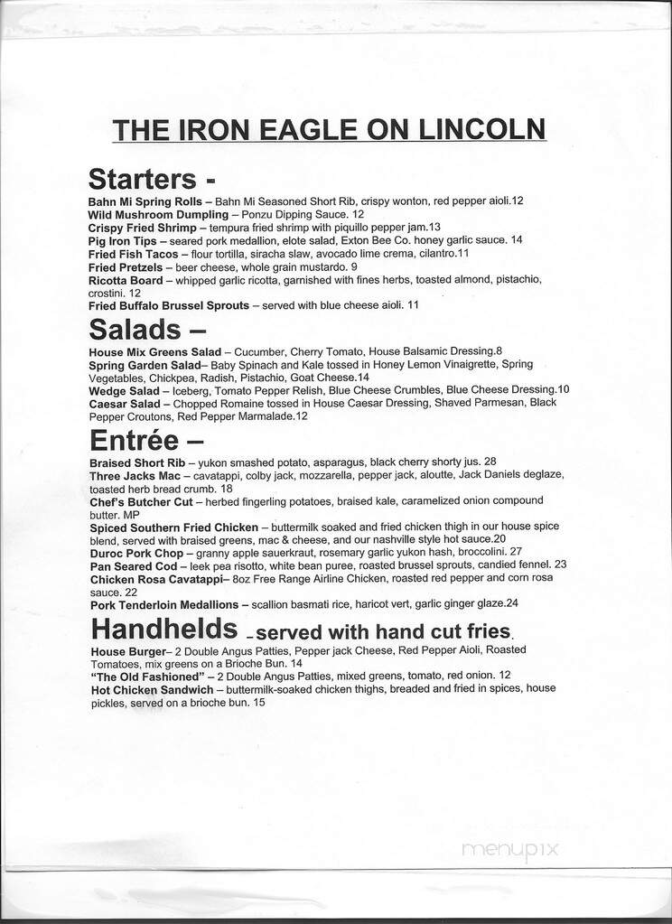 The Iron Eagle Bar & Grille - Coatesville, PA menu_pic