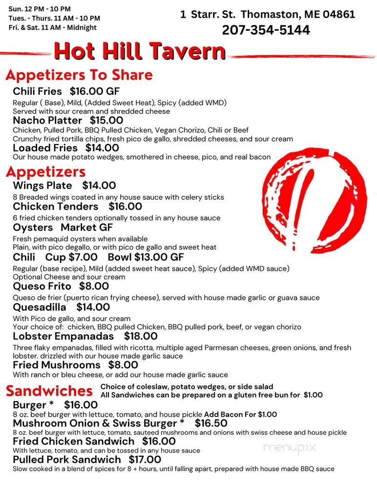 Hot Hill Tavern - Thomaston, ME menu_pic