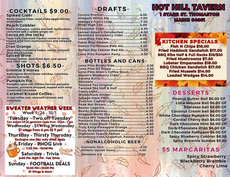 Hot Hill Tavern - Thomaston, ME menu_pic