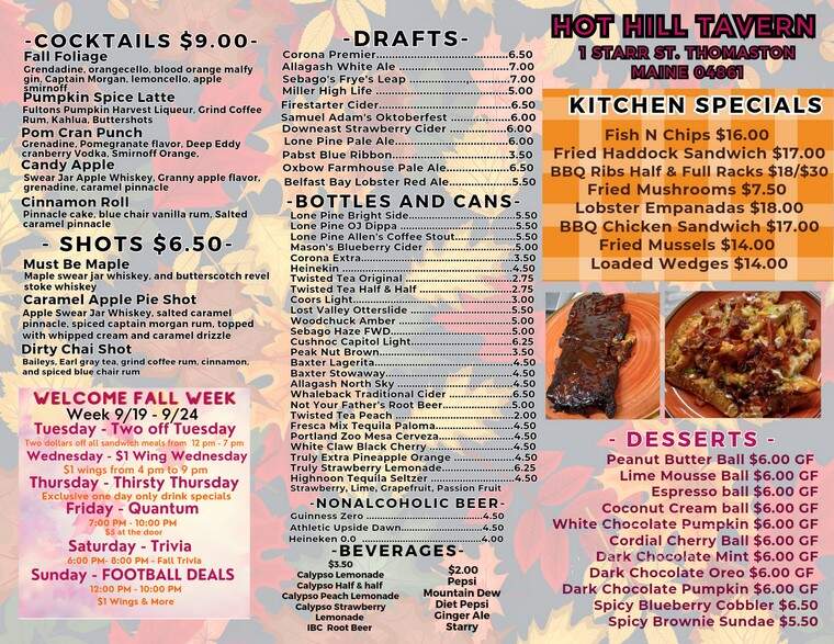 Hot Hill Tavern - Thomaston, ME menu_pic