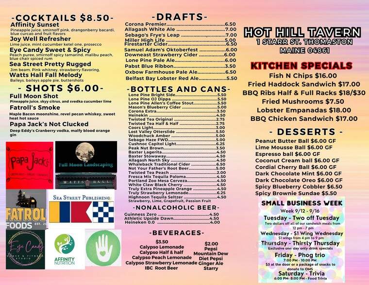 Hot Hill Tavern - Thomaston, ME menu_pic