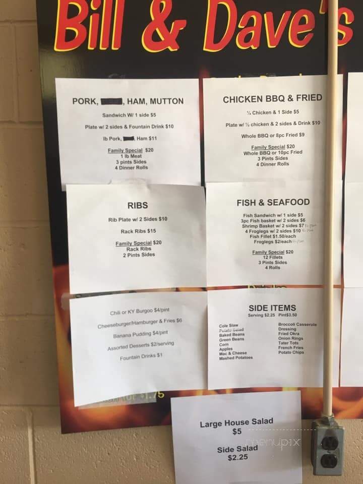 Bill & Daves Smoking Pit - Tell City, IN menu_pic