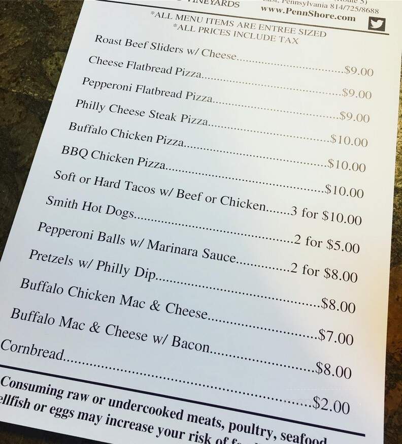 Penn Shore Vineyards - North East, PA menu_pic