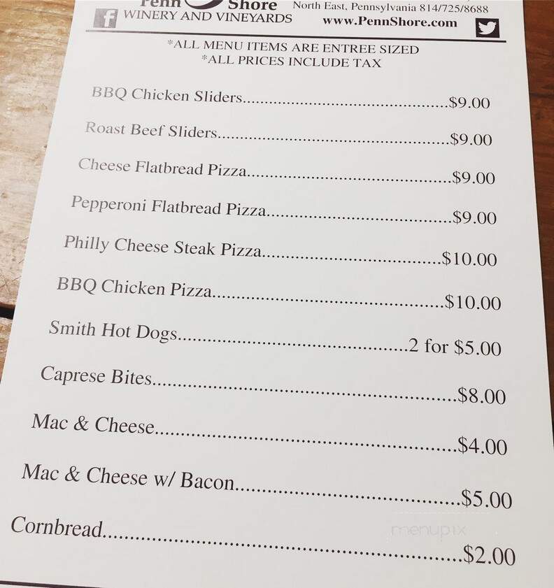 Penn Shore Vineyards - North East, PA menu_pic