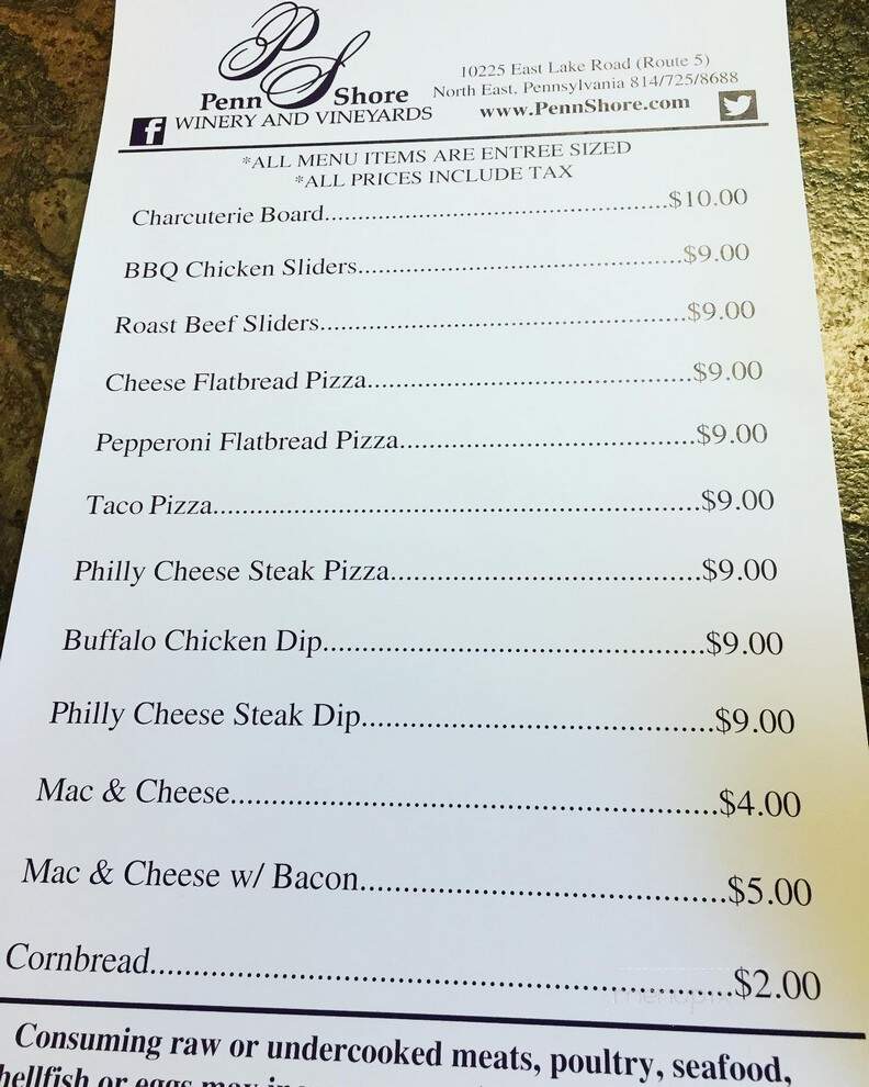 Penn Shore Vineyards - North East, PA menu_pic