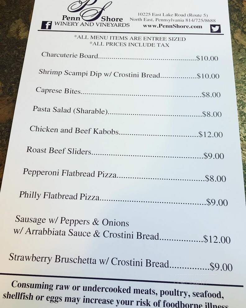 Penn Shore Vineyards - North East, PA menu_pic