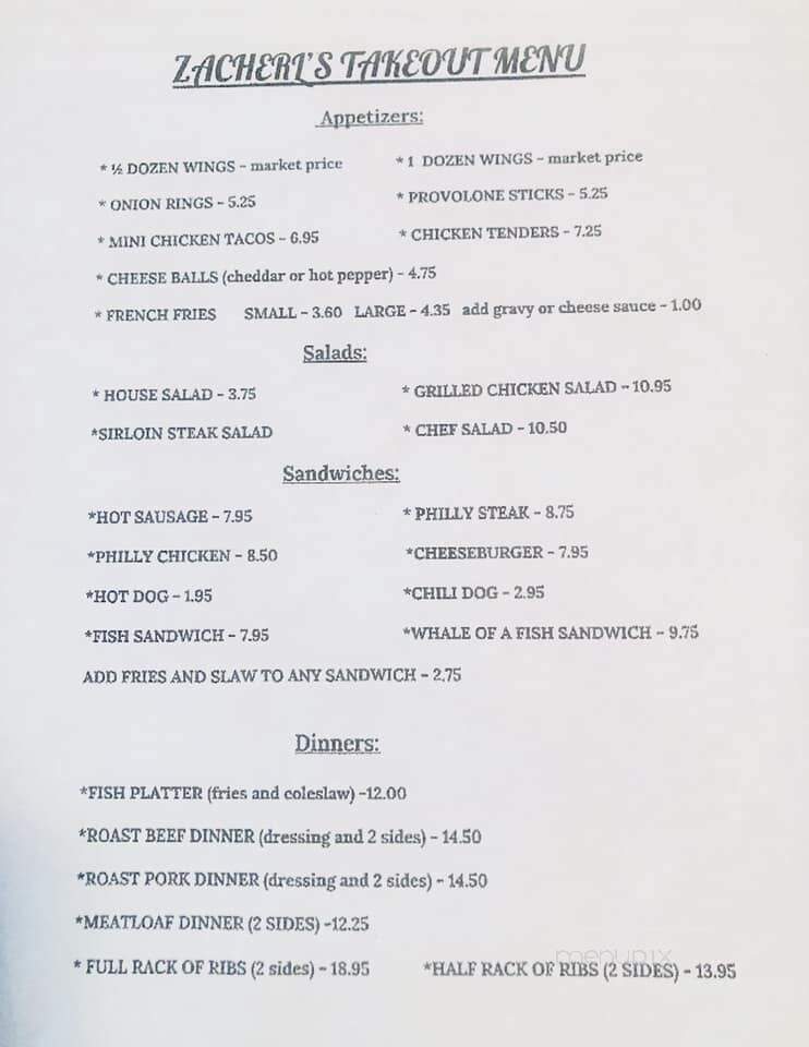 Zacherl's Tavern - Saxonburg, PA menu_pic