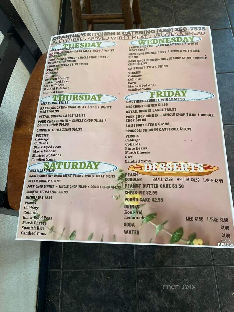 Grannie's Kitchen - Dallas, TX menu_pic