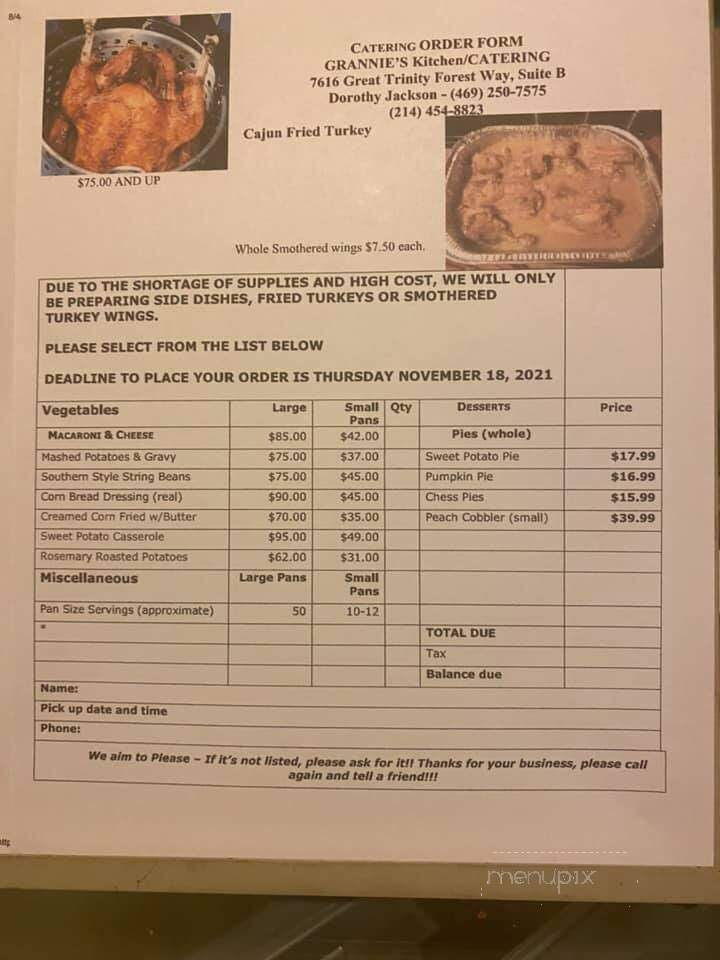 Grannie's Kitchen - Dallas, TX menu_pic