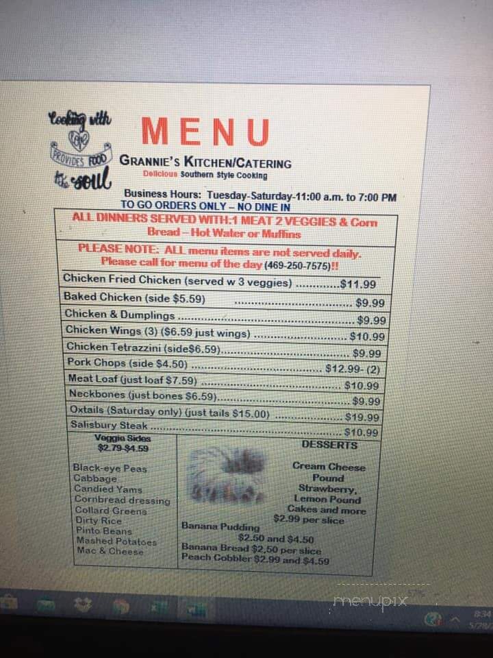 Grannie's Kitchen - Dallas, TX menu_pic