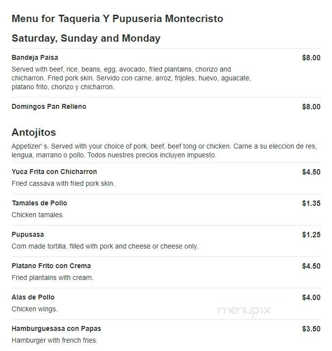 Restaurante Monte Cristo - Houston, TX menu_pic