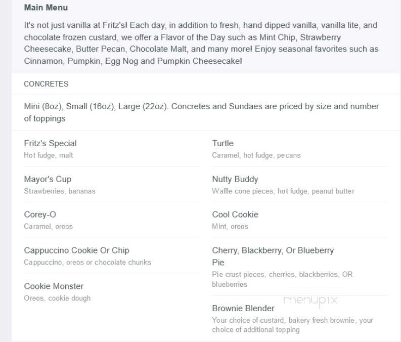 Fritz's Frozen Custard - Saint Peters, MO menu_pic