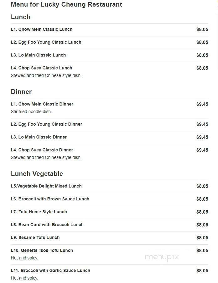 Lucky Cheung Restaurant - Long Branch, NJ menu_pic