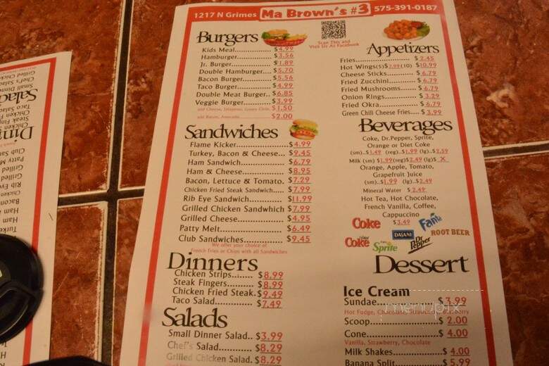 Ma Brown's Hamburgers - Hobbs, NM menu_pic