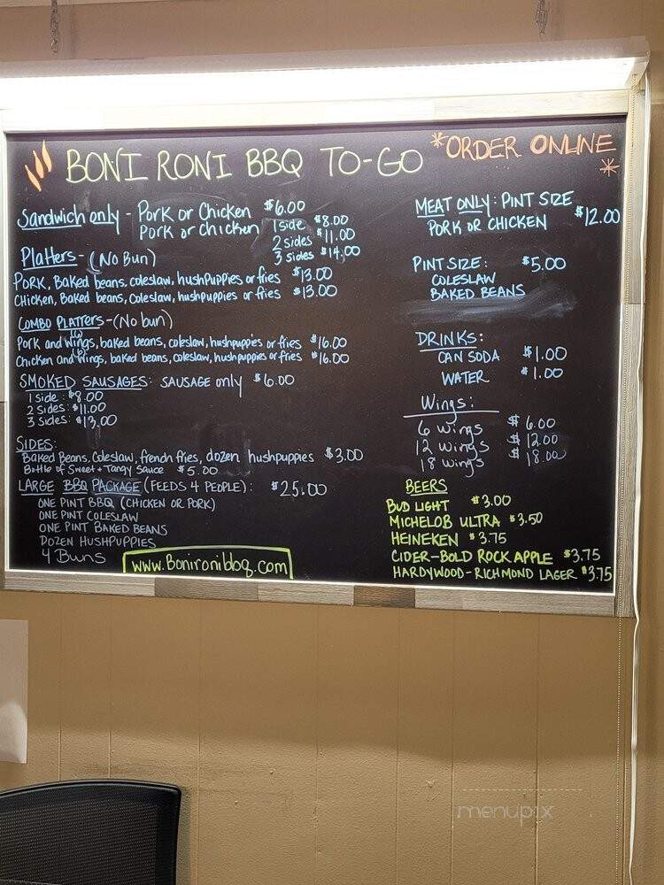 Boni Roni BBQ To-Go - Glen Allen, VA menu_pic