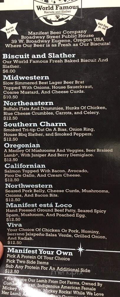 Manifest Beer Company - Eugene, OR menu_pic