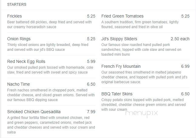 JD's Smokin Grill & Bar - Hinsdale, NY menu_pic