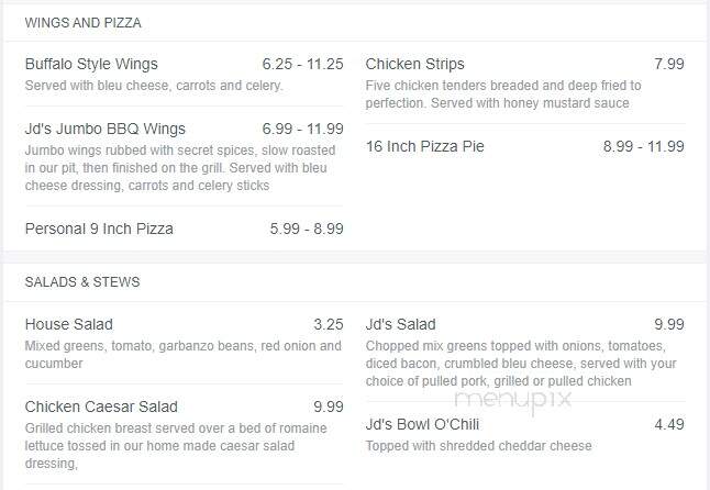 JD's Smokin Grill & Bar - Hinsdale, NY menu_pic