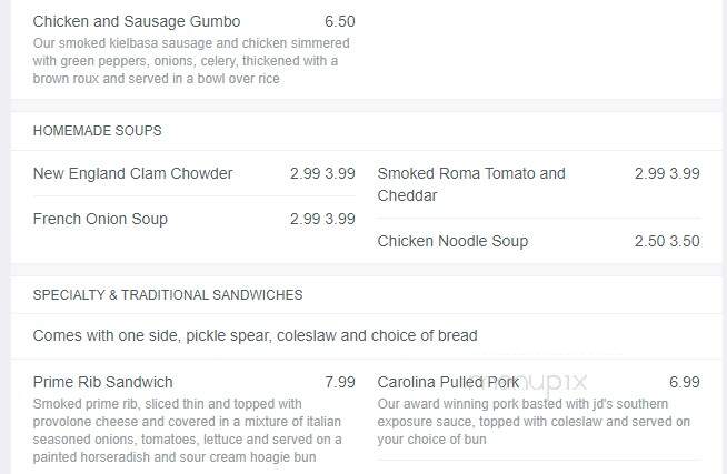 JD's Smokin Grill & Bar - Hinsdale, NY menu_pic