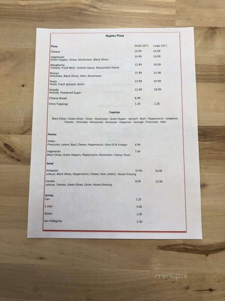 Naples Pizza - West Bloomfield Township, MI menu_pic