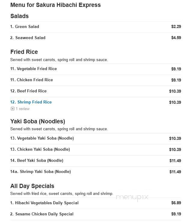 Sakura Hibachi Express - Cookeville, TN menu_pic