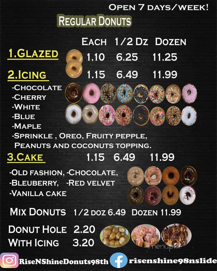 Rise N Shine Donuts - Lubbock, TX menu_pic