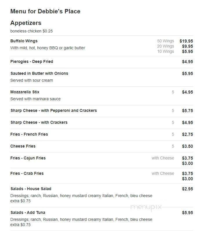Debbie's Place - Warminster, PA menu_pic