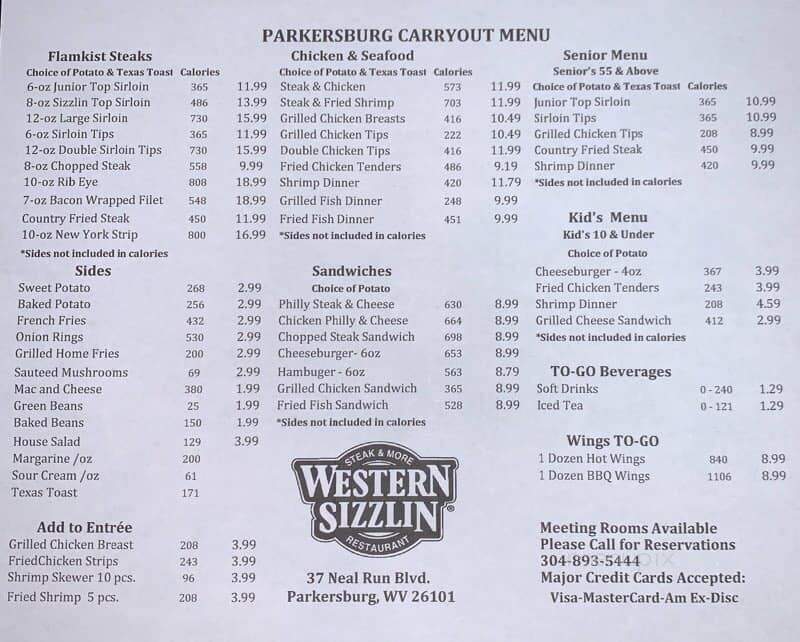Western Sizzlin Steakhouse - Parkersburg, WV menu_pic