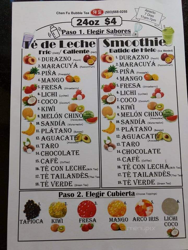 Chen Fu Bubble Tea - Hillsboro, OR menu_pic