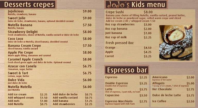 Jojo's Crepe Cafe - Bradford, ON menu_pic